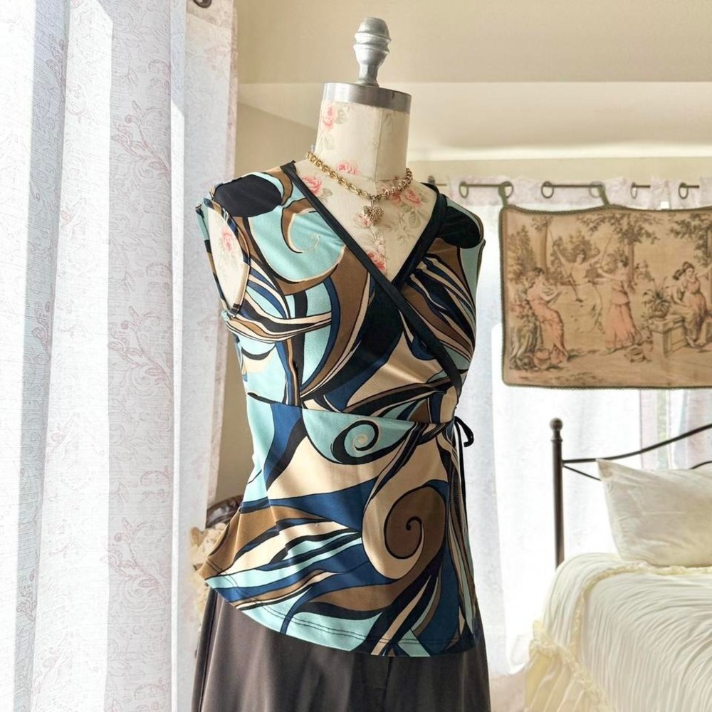 y2k brown geometric top